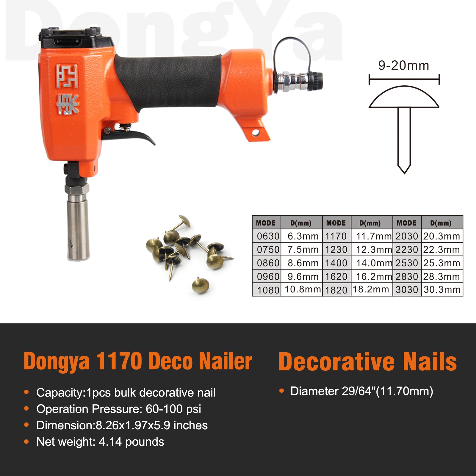 Dongya 1170 Diameter 29/64 Inch Pneumatic Deco Nailer
