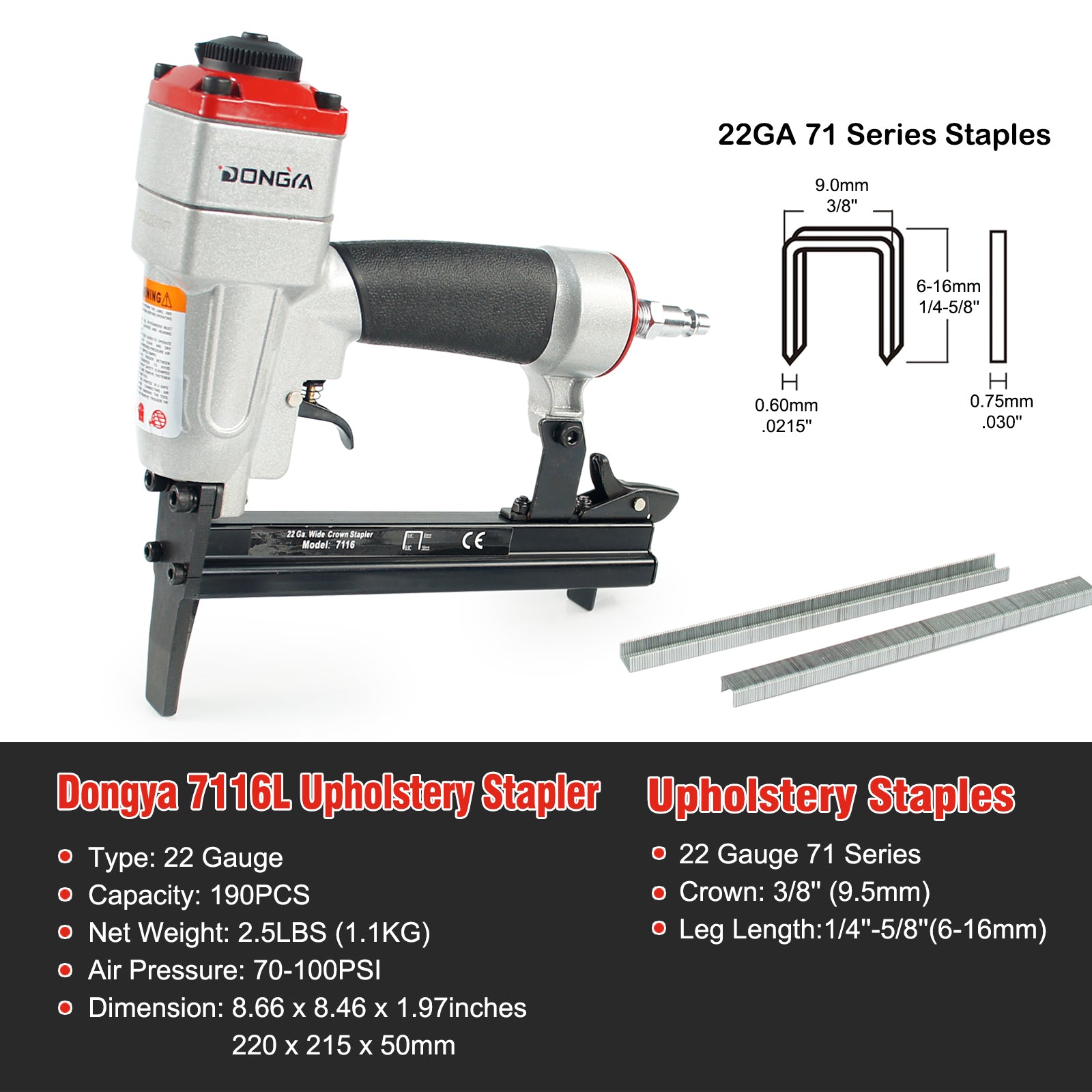 DONGYA 7116L 22 Gauge 3/8'' Long Nose Upholstery Stapler