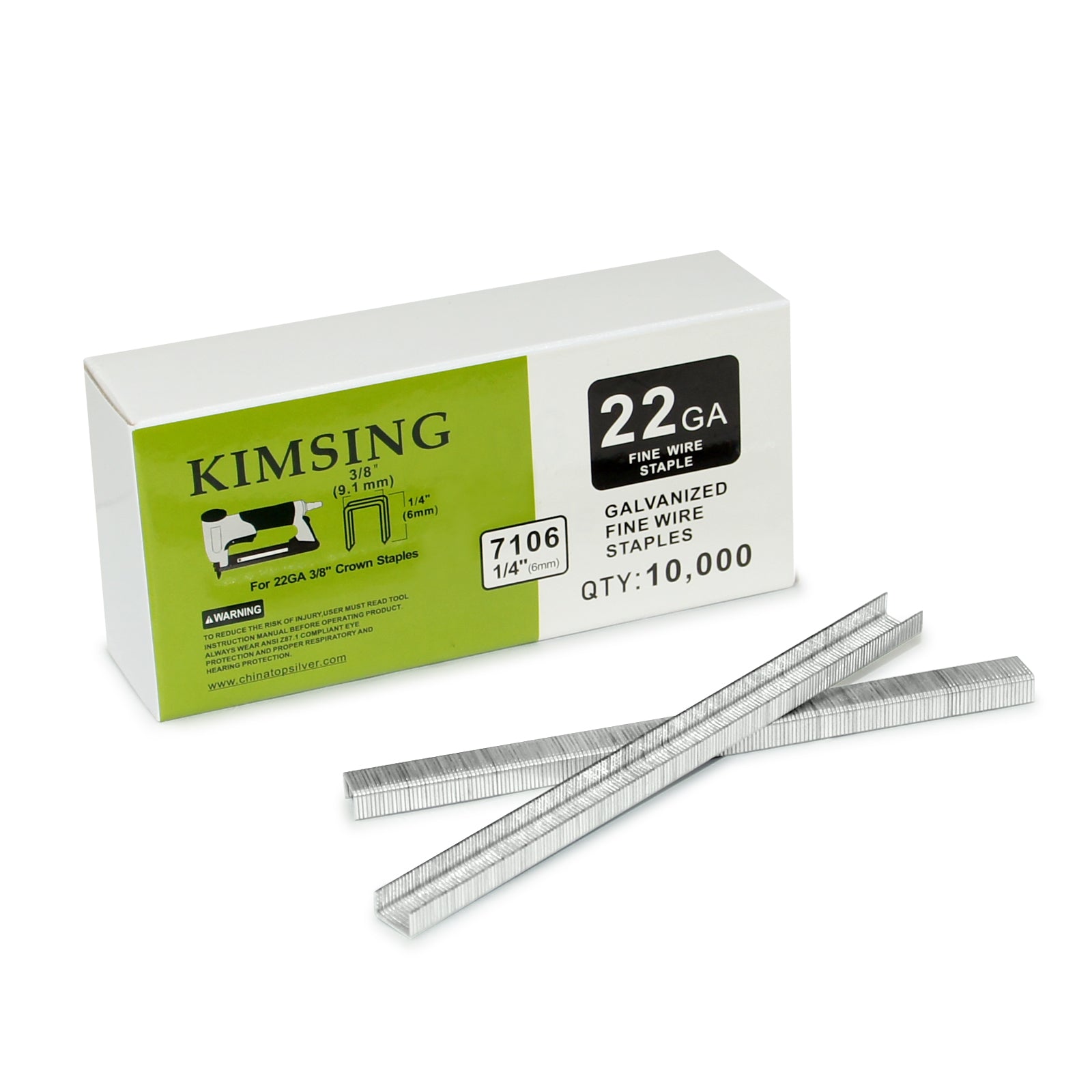 KIMSING 22 Gauge 71 Series 3/8'' Crown 1/4'' (6mm) Leg Length Galvanized Upholstery Staples (20 Boxes)