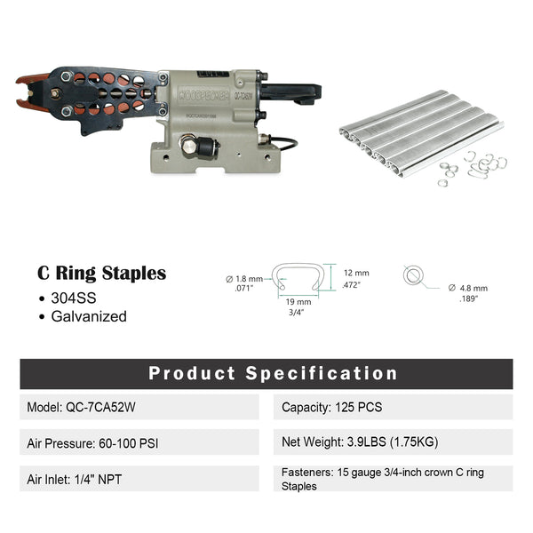 Woodpecker QC-7CA52W 15 Gauge Pneumatic Semi-automatic Hog Ring Gun, Pedal Switch Control