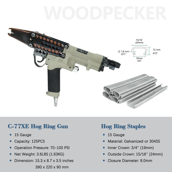 Woodpecker C-77XE 15 Gauge 3/4" Pneumatic Hog Ring Plier