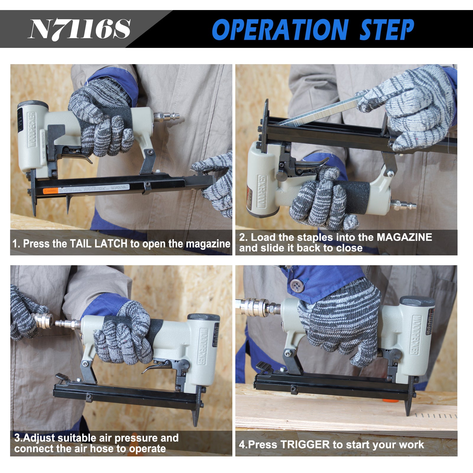 Woodpecker N7116S Continuous Firing Stapler 22 Gauge 3/8