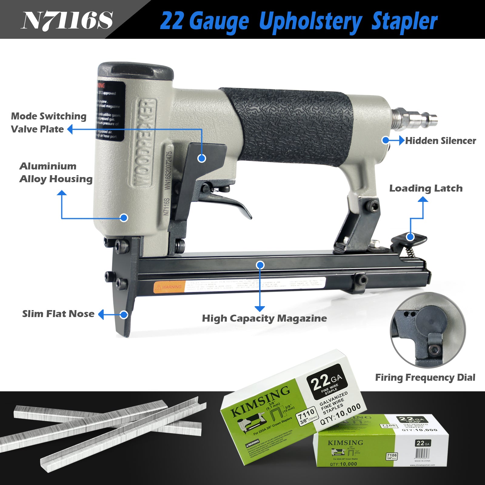 Woodpecker N7116S Continuous Firing Stapler 22 Gauge 3/8