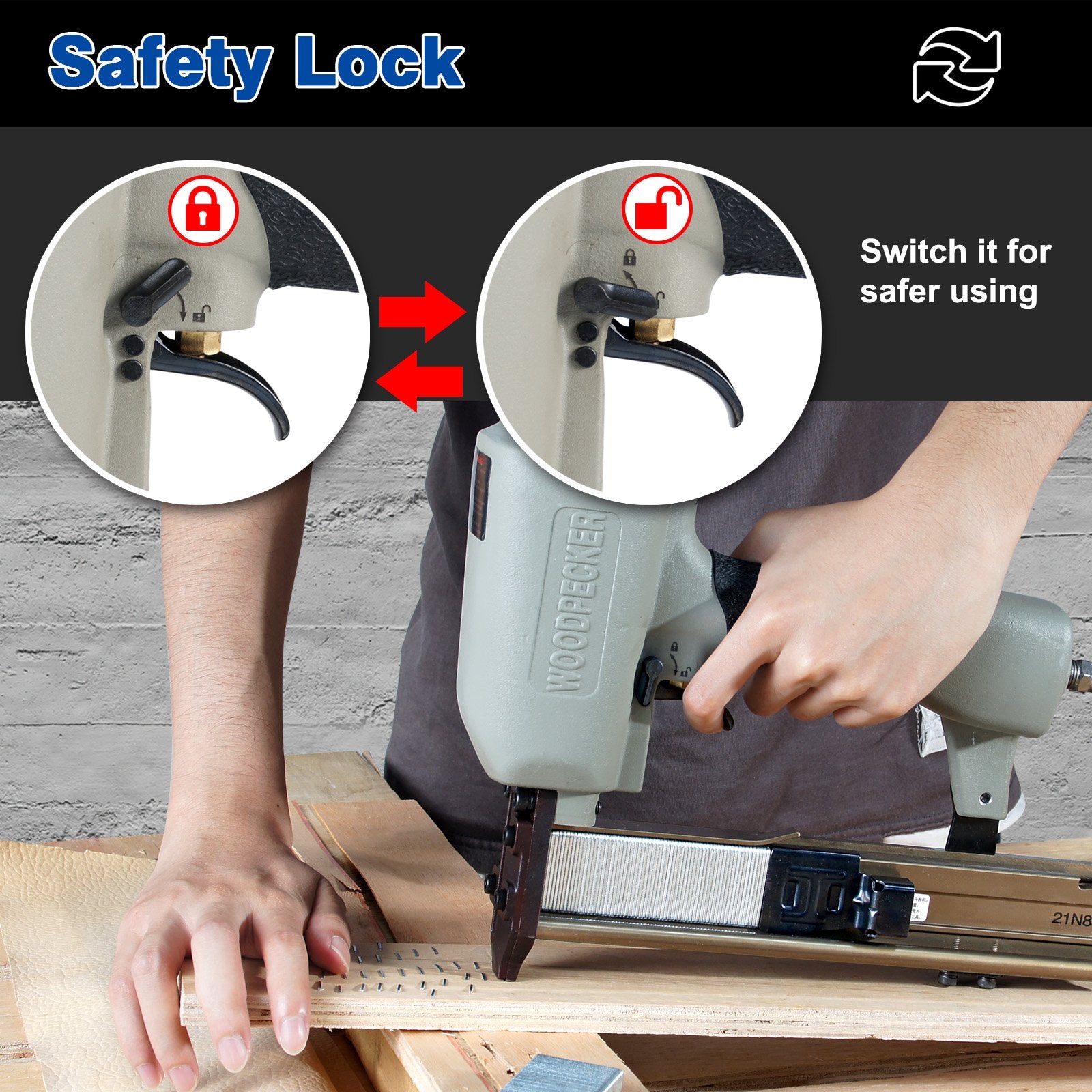 Woodpecker N838H Pneumatic Sheathing Stapler with Safety, 16 Gauge 7/16-Inch Crown Construction Staples