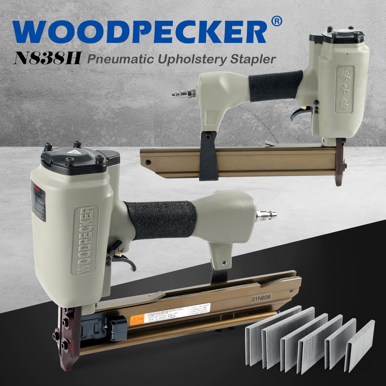 Woodpecker N838H Pneumatic Sheathing Stapler with Safety, 16 Gauge 7/16-Inch Crown Construction Staples