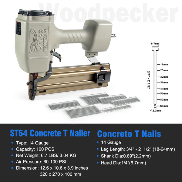 Woodpecker ST64 14 Gauge Heavy Duty Concrete T Nailer