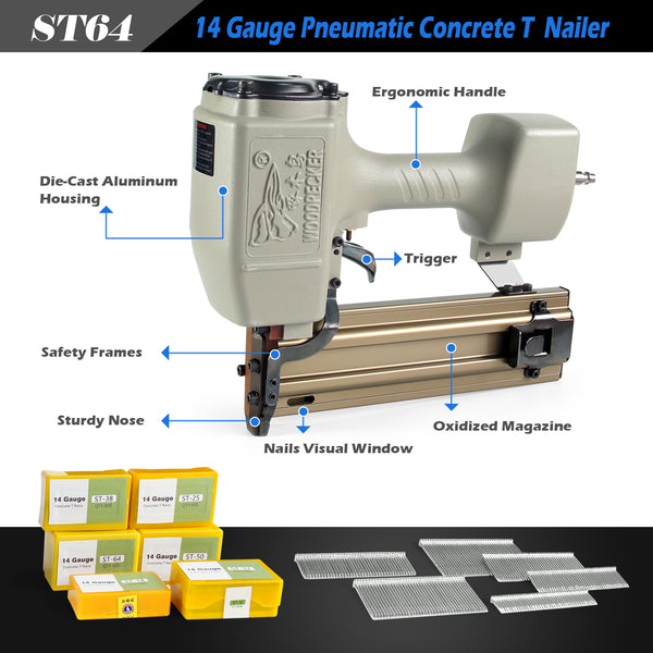 Woodpecker ST64 14 Gauge Heavy Duty Concrete T Nailer