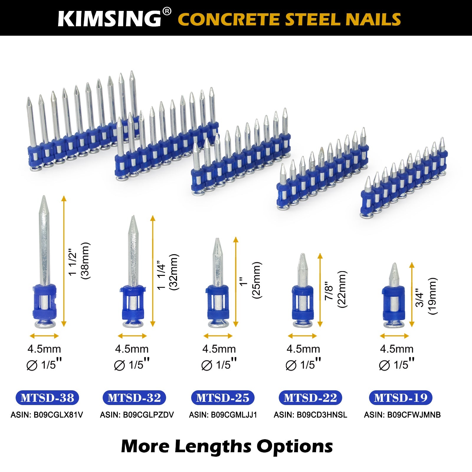 12 Gauge 7/8 Inch X .109 Inch Mechanical Galvanized Smooth Shank Plastic Collated Concrete and Steel Drive Pins for Gas Powered Framing Nailers 1000 PCS/Box