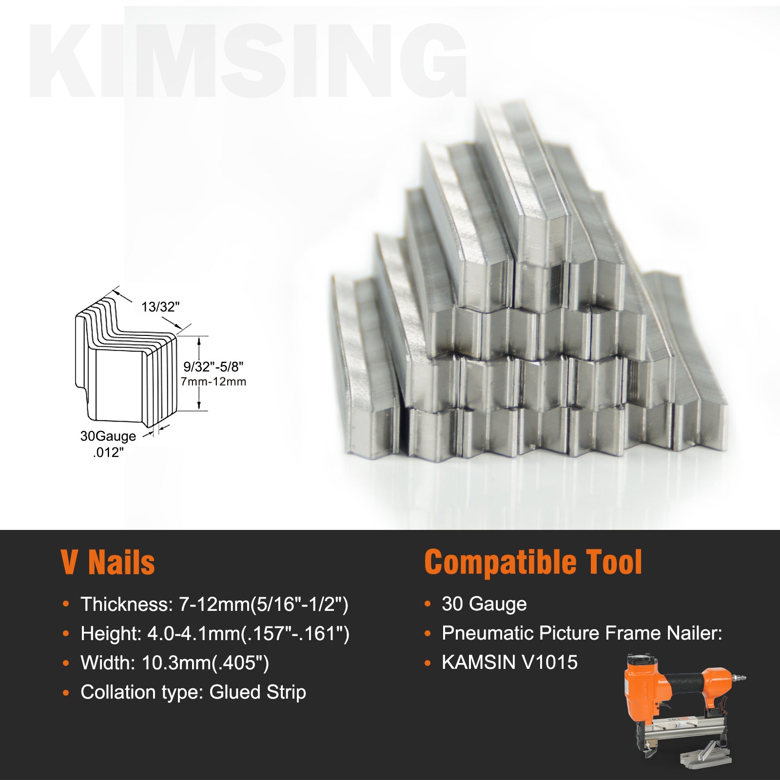 30 Gauge Hard wood type 10.3mm Diameter V Nails 7mm-10mm-12mm Length