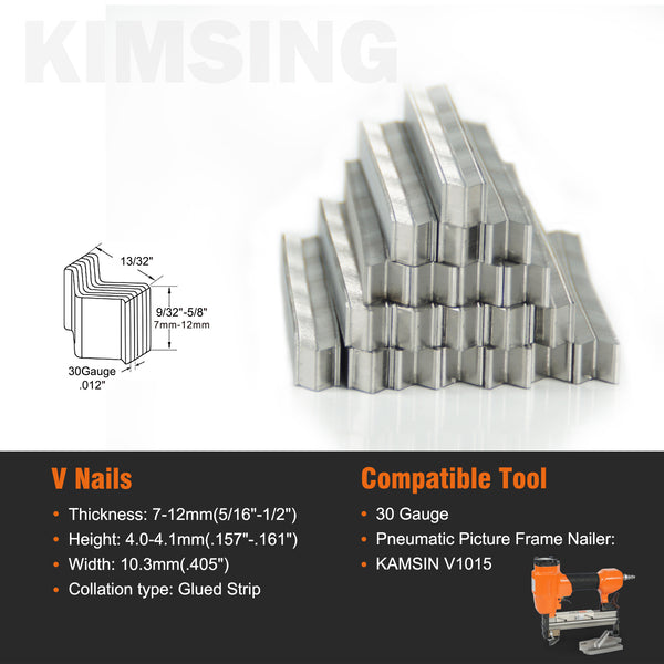 30 Gauge Hard wood type 10.3mm Diameter V Nails 7mm-10mm-12mm Length