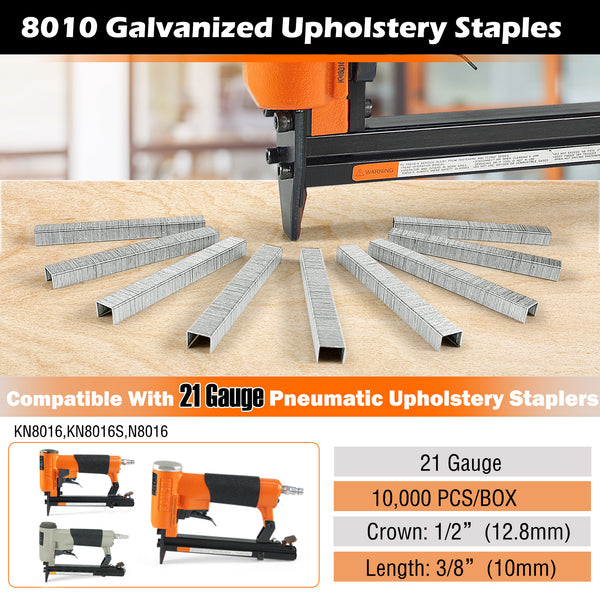 KIMSING 21 Gauge 80 Series 1/2'' (12.8mm) Crown 3/8'' (10mm) Leg Length Galvanized Upholstery Staples