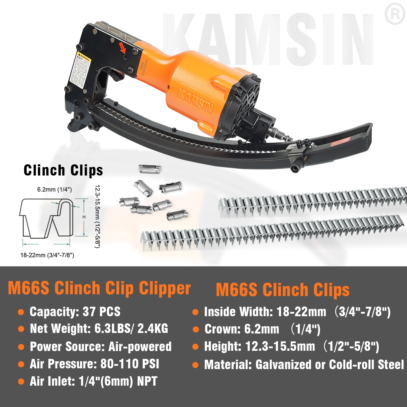 KAMSIN M66S Pneumatic Clipper Gun, Clinching Tool, Air Power Fencing Stapler for for Mattress Spring, Wire Cages, Sofa, Car Seat