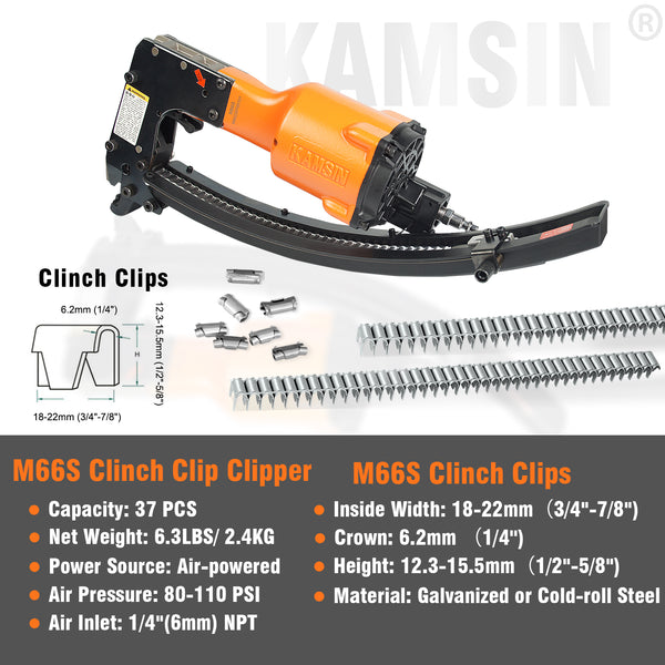 KAMSIN M66S Pneumatic Clipper Gun, Clinching Tool, Air Power Fencing Stapler for for Mattress Spring, Wire Cages, Sofa, Car Seat