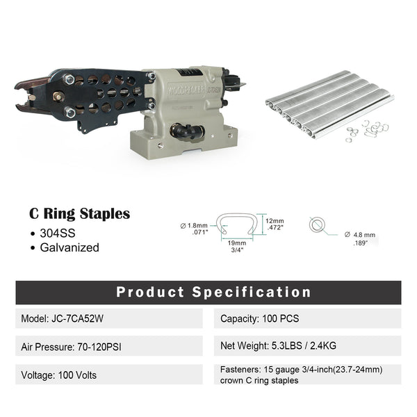 Woodpecker JC-7CA52W 15 Guage Electric Control Hog Ring Gun, Pedal Switch Control, 3/4-Inch 4.8mm Closure Diameter, Intelligent and Fully Automatic C Ring Gun