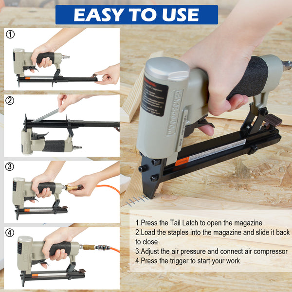 WOODPECKER N7116 Pneumatic Upholstery Stapler 22 Gauge 3/8 inch Crown