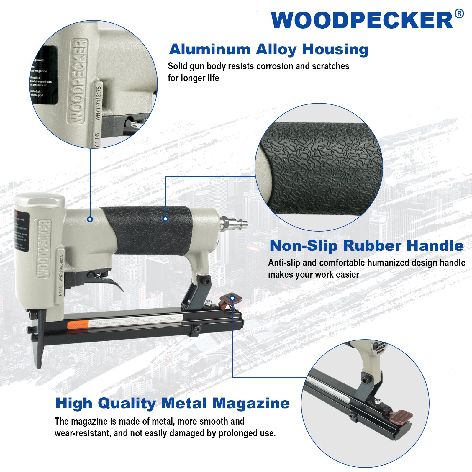 WOODPECKER N7116 Pneumatic Upholstery Stapler 22 Gauge 3/8 inch Crown