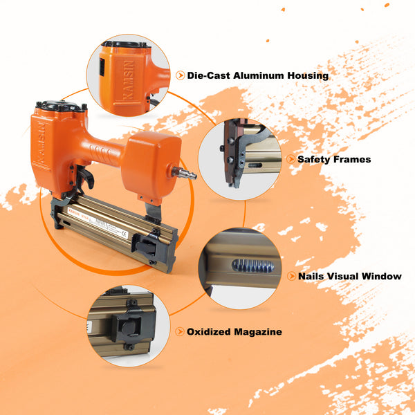KAMSIN ST64 14 Gauge Heavy Duty Pneumatic Concrete T Nailer, 1 Inch to 2-1/2 Inch T Nails, Air Power T Nail Gun for Truss Building, Construction Framing and Concrete Nailing