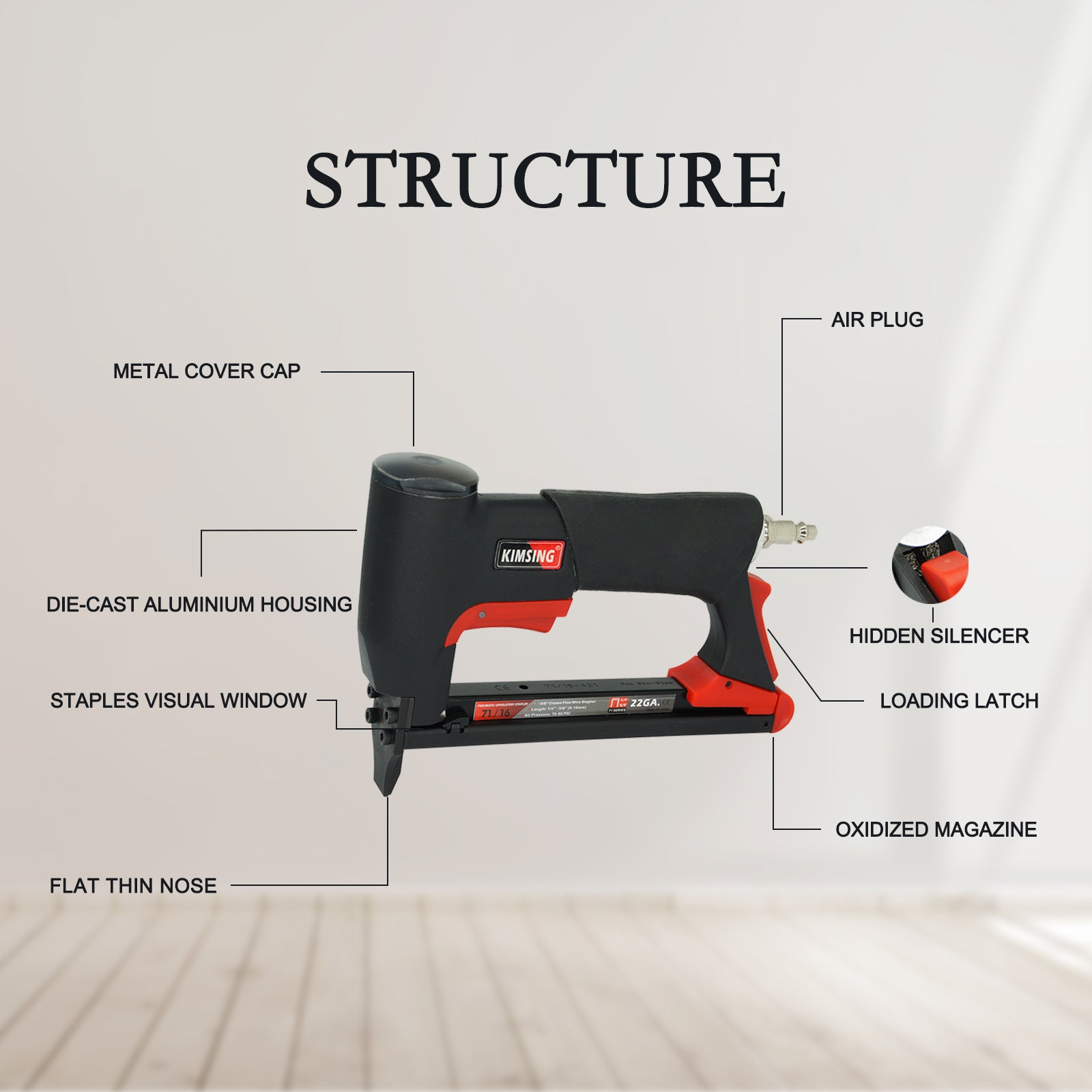 KIMSING K-7116 Pneumatic 22 Gauge 3/8